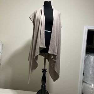 ANGORA WOOL BLEND Cardigan Sweater Open Front Boho Drape Cozy Women’s L Beige